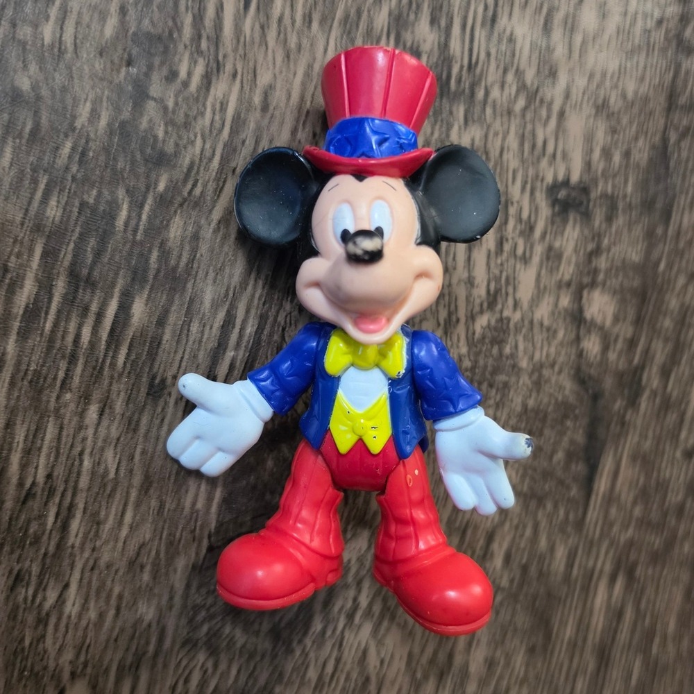 DISNEY Mickey Mouse Figure Unisex 3" Red Blue Patriotic Top Hat PVC Toy